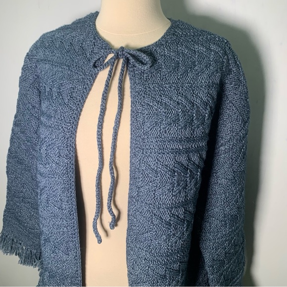 Current Elliott Blue Cable Knit Fringe Sweater Open Front, New w/ Tags, Size 1 - Picture 7 of 14